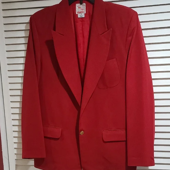 Angelica For Mary Kay Bold Red Jacket Blazer 12 Tall PTP 20 - Picture 1 of 11